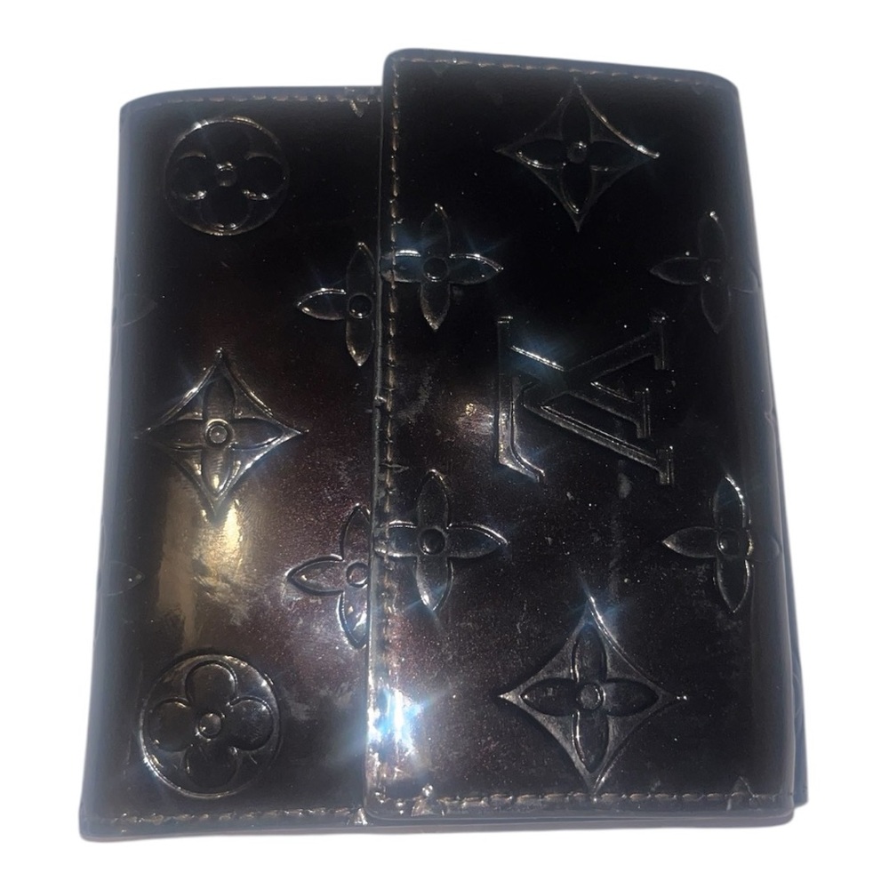 Black Monogram Leather Card Holder with Fold Closure